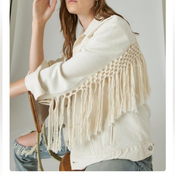 Lucky Brand Fringe Denim Cream Jacket M - Picture 1 of 15